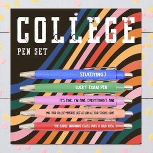 NEW FUN CLUB college survival 5 piece ballpoint pen gift set in black ink